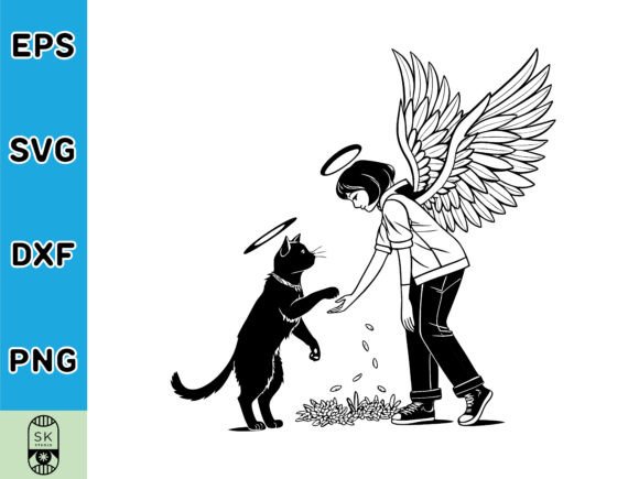 Black Cat Angel Wings Svg Vector T-shirt