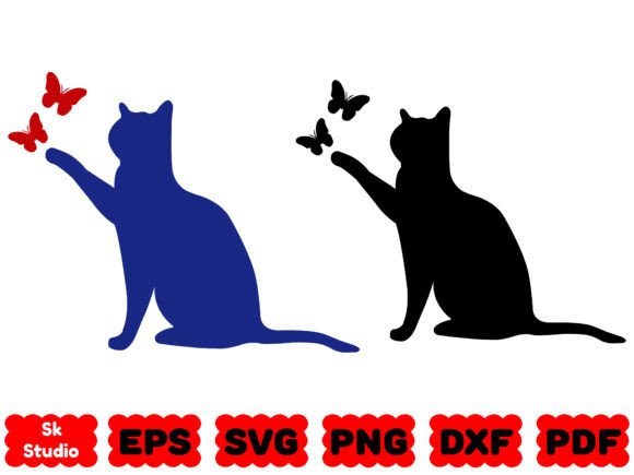 Cat SVG Chasing Butterflies SVG