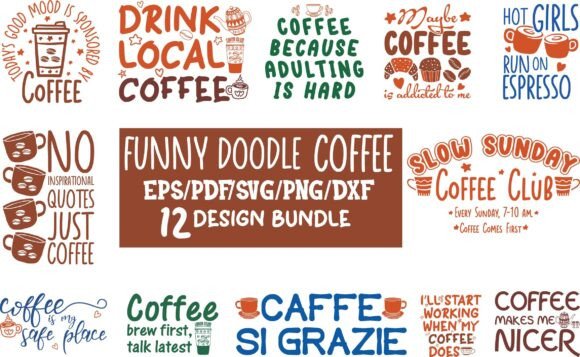 Funny Coffee Doodle SVG PNG Bundle